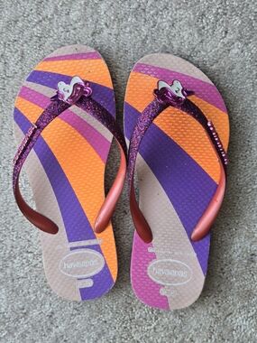 Havaianas Glitter Strap Flip Flops - Purple, Orange, Pink